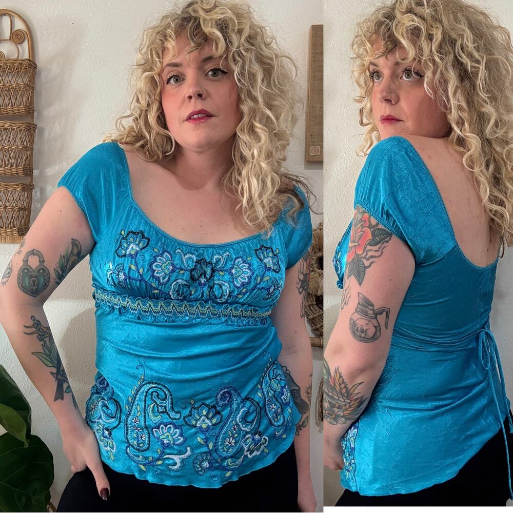 Y2K Blue Fairy Peasant Top - Picture 10 of 10